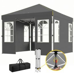 9.6 x 9.6 ft Pop Up Canopy Tent with Sidewalls, One Push Setup, UPF50+ Portable Instant Canopy Shelter, Dark Gray (Option: Dark Gray-1185x235x205 mm)
